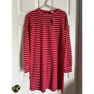 Crewcuts girls long sleeve pink red striped dress NWT XL 12-14